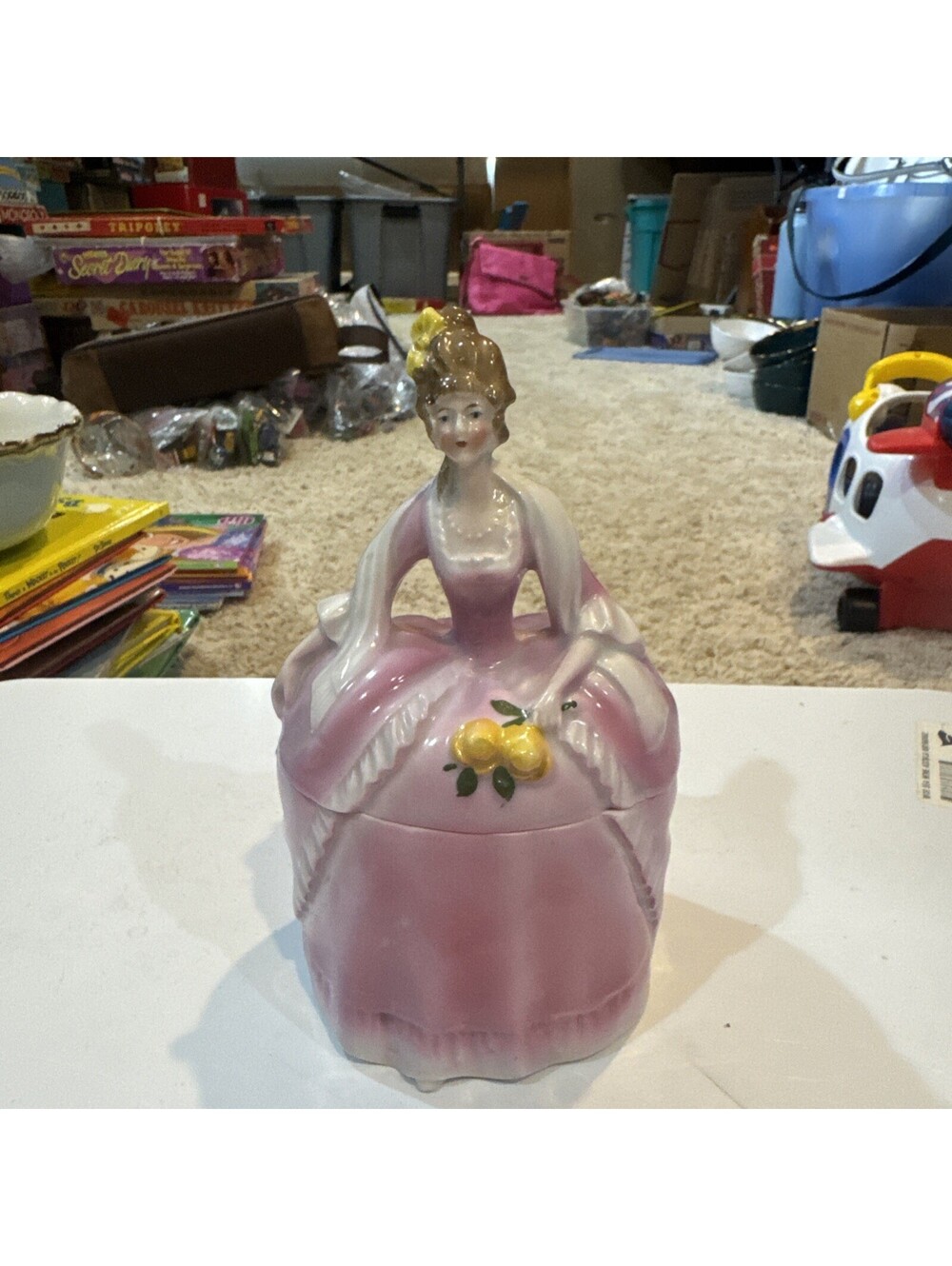 German Erphila Madame Pompadour porcelain figural trinket powder Jar 6" HIGH